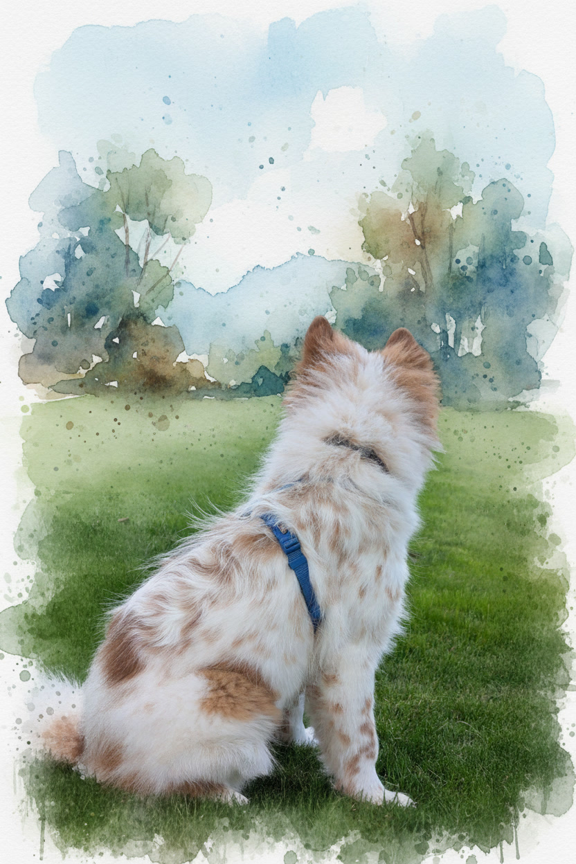 gemini 2.5 flash image keep the foreground of foto from the elo pup and change the background to a wate 0